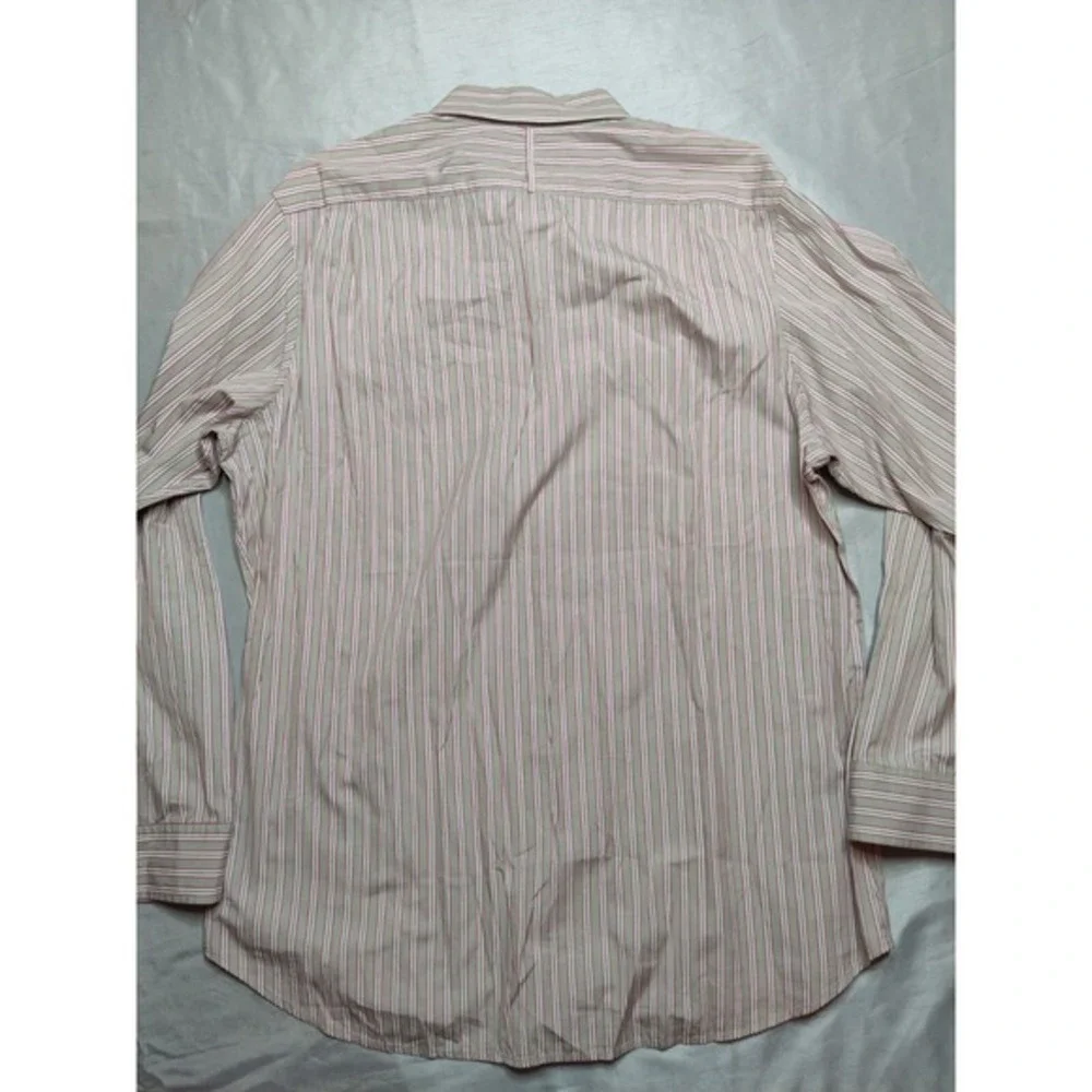 BANANA REPUBLIC Men XL (17-17.5)‎ Slim Fit Pink Stripe Cotton Button Shirt